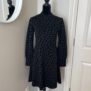 ANN TAYLOR Heart Velvet Mock Neck Flare Dress In Black